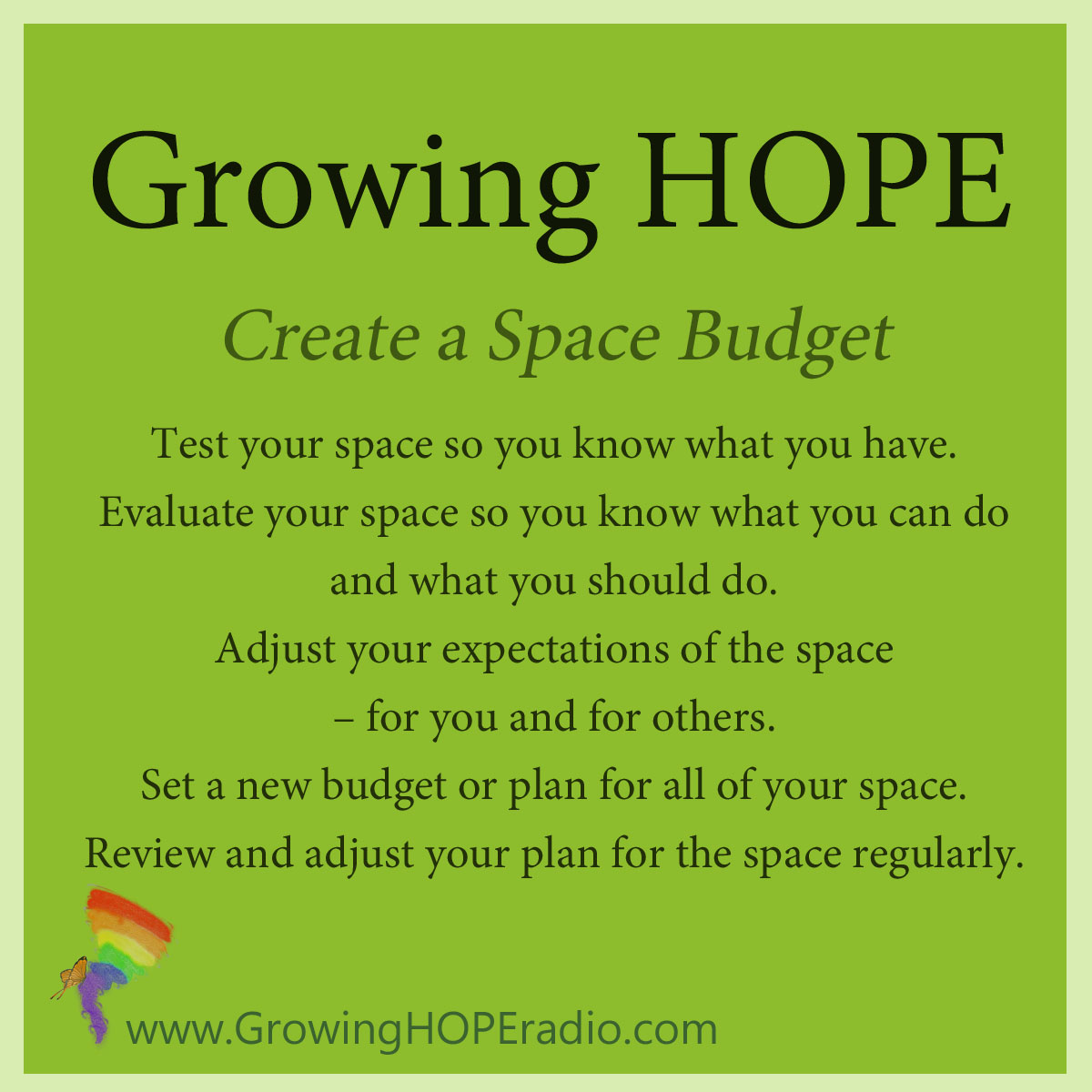 Growing HOPE daily - five tips to manage space