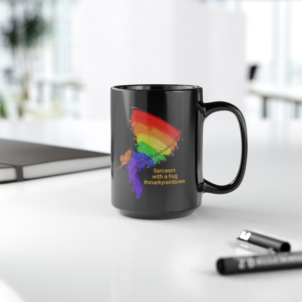 Snarky Rainbows Black Mug, 15oz