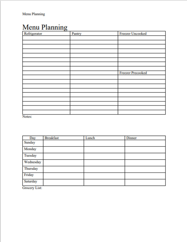saving money with the
menu planner